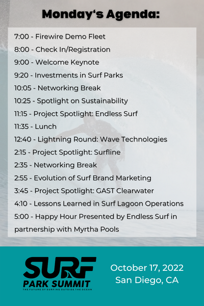 Surf Park Summit Day 1 Agenda